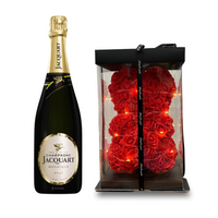 Led Bear Shaped Roses & 1 btl Jacquart Champagne (with box and paper bag)